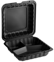 MFPP hinged container 9''X9''X3'' 3compartment black/white