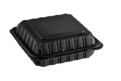 MFPP hinged container 6''X6''X3'' 1compartment black/white